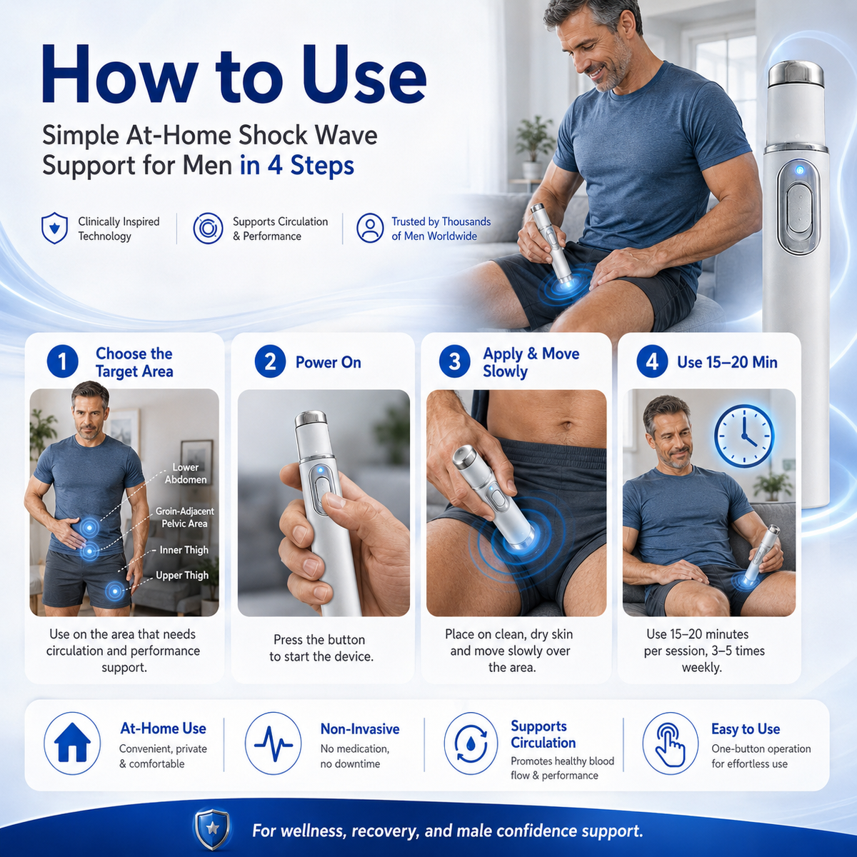 Mresio Ultrasonic Shock Wave Therapy Massager——Restore Circulation. Relieve Deep Pain. Rebuild Male Confidence.